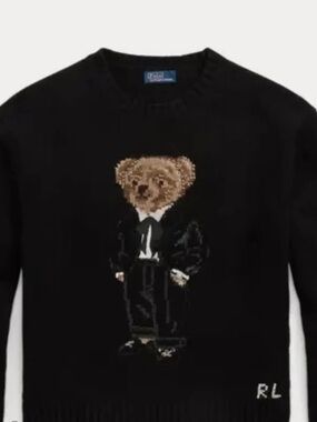 Ralph Lauren Black Crewneck Sweater with Polo Bear Motif